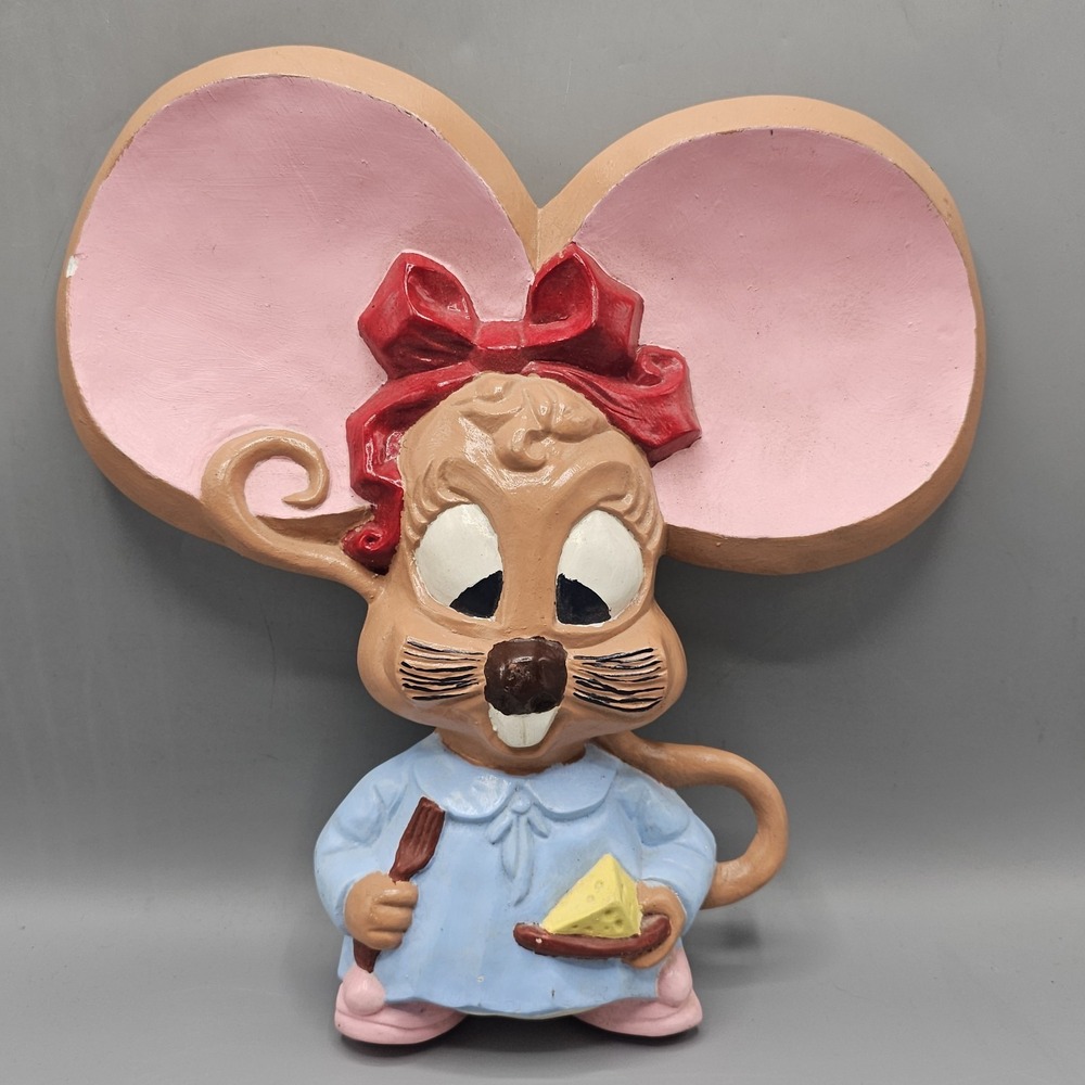 Vintage Mouse W/ Cheese Kitchen Decor Farm Fievel Wall Hanging 12" Heavy Grandma